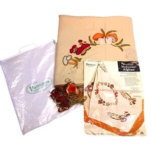 Vintage Paragon Needlecraft Woodland Mushrooms Afghan 0510 Embroidery Kit 53x71"